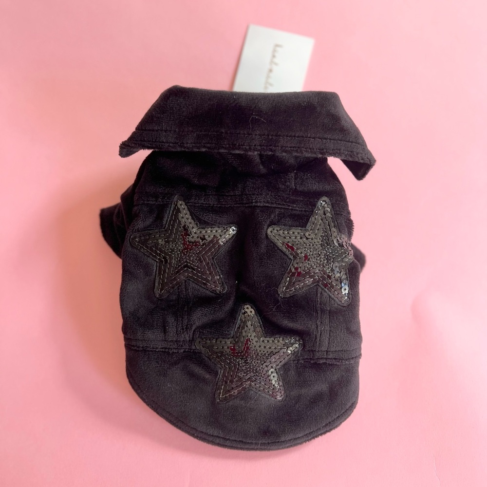 CUTE DOG Velvet Sequin Stars Dog Jacket XS - Black